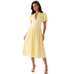 Peppermayo Reyna Butter Yellow Drop Waist Midi Dress Size 14 NWT